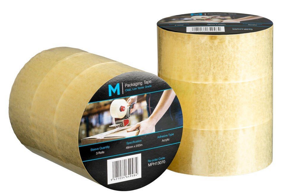 [LMD13070] Low Noise Acrylic Packaging Tape - Clear, 48mm x 200m x 55mu (18) *25mm Core Size