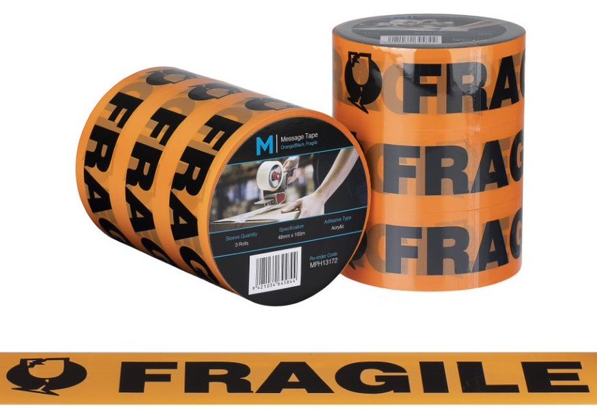[LMD13172] Message Tape Fragile - Orange/Black, 48mm x 100m x 50mu (36)