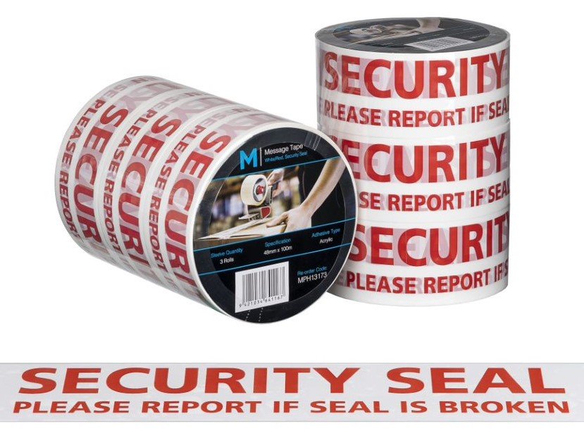 [LMD13173] Message Tape Security Seal - White/Red, 48mm x 100m x 50mu (36)                