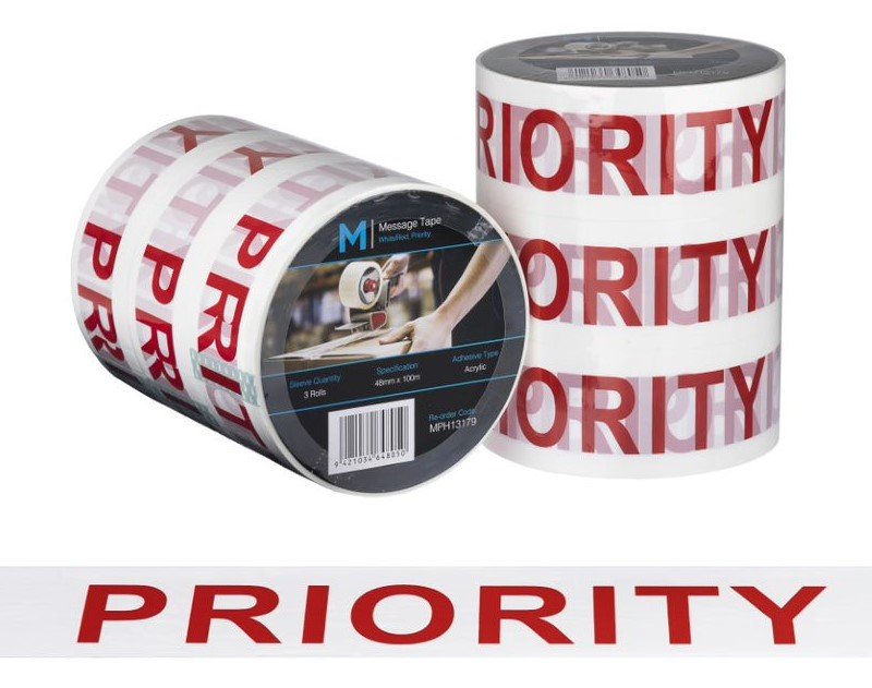 [LMD13179] Message Tape Priority - White/Red, 48mm x 100mm x 50mu (36)                     