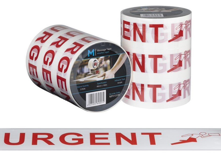 [LMD13180] Message Tape Urgent - White/Red, 48mm x 100m x 50mu (36)