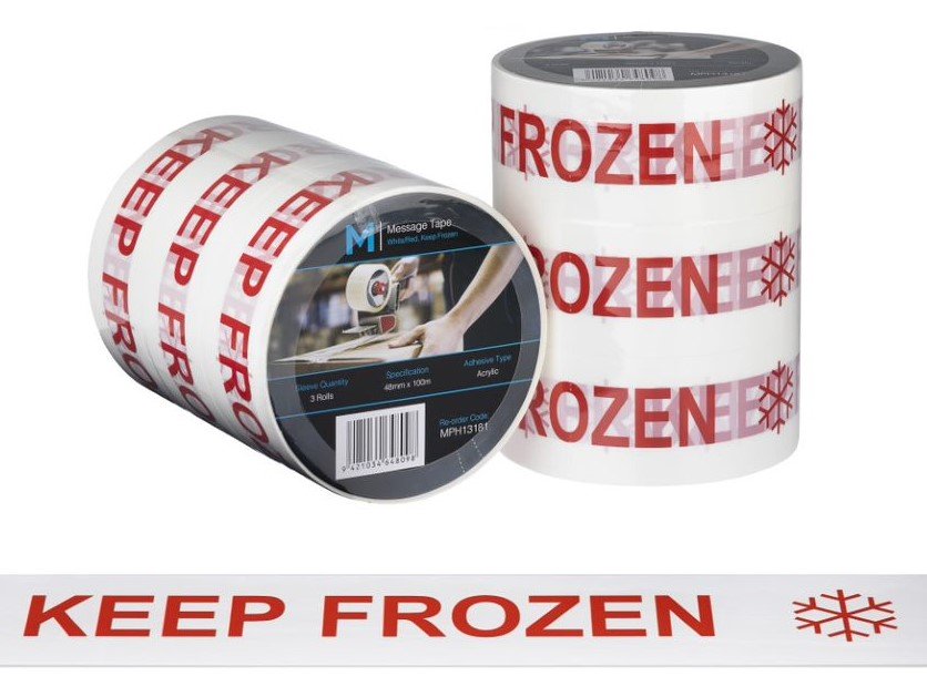 [LMD13181] Message Tape Keep Frozen - White/Red, 48mm x 100m x 50mu (36) 