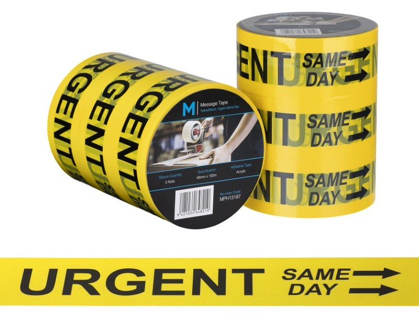 [LMD13187] Message Tape Urgent Same Day - Yellow/Black, 48mm x 100m x 50mu (36)
