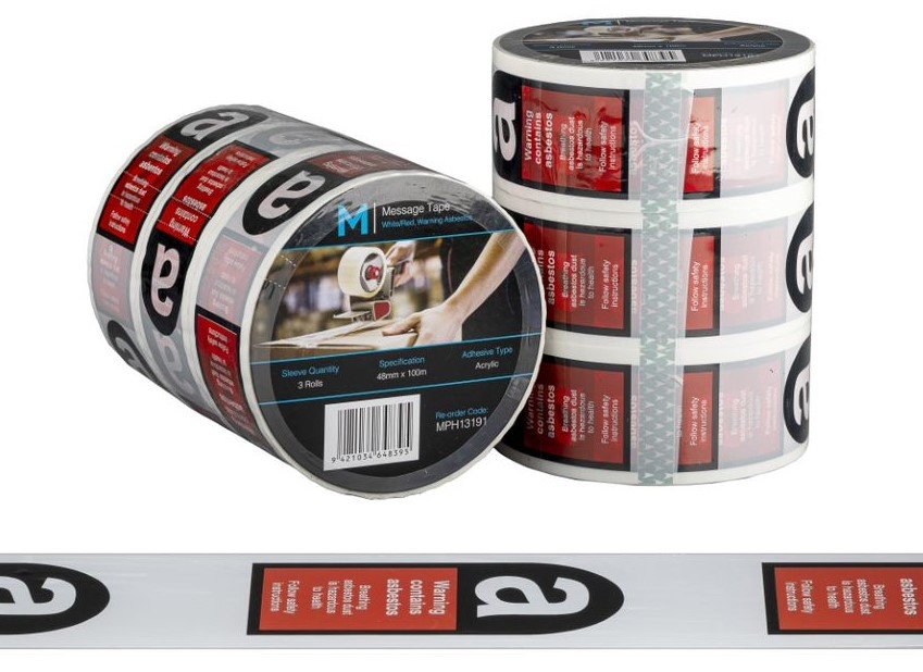 [LMD13191] Message Tape Warning Asbestos - White/Red/Black, 48mm x 100m x 50mu (36)              