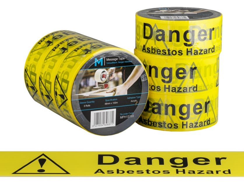 [LMD13193] Message Tape Danger Asbestos - Yellow/Black, 48mm x 100m x 50mu (36)            