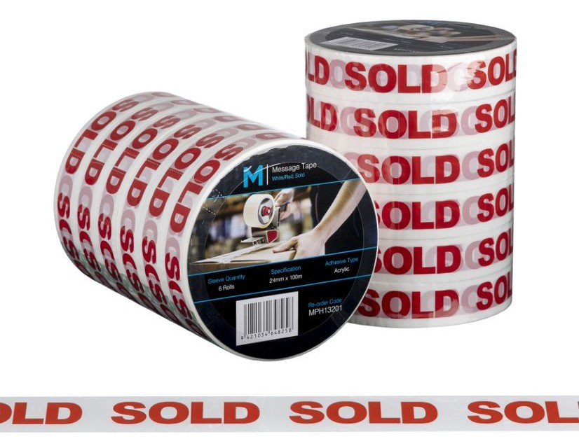 [LMD13201] Message Tape Sold - White/Red, 24mm x 100m x 50mu (72)
