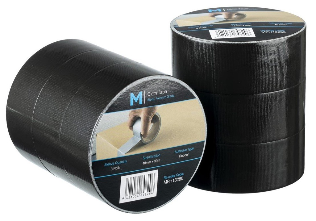 [LMD13280] Premium Cloth Tape - Black, 48mm x 30m x 250mu (36)