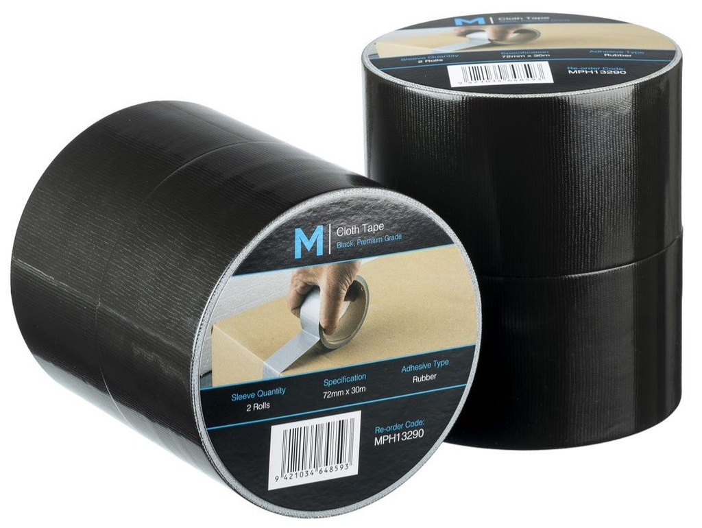 [LMD13290] Premium Cloth Tape - Black, 72mm x 30m x 250mu (24)