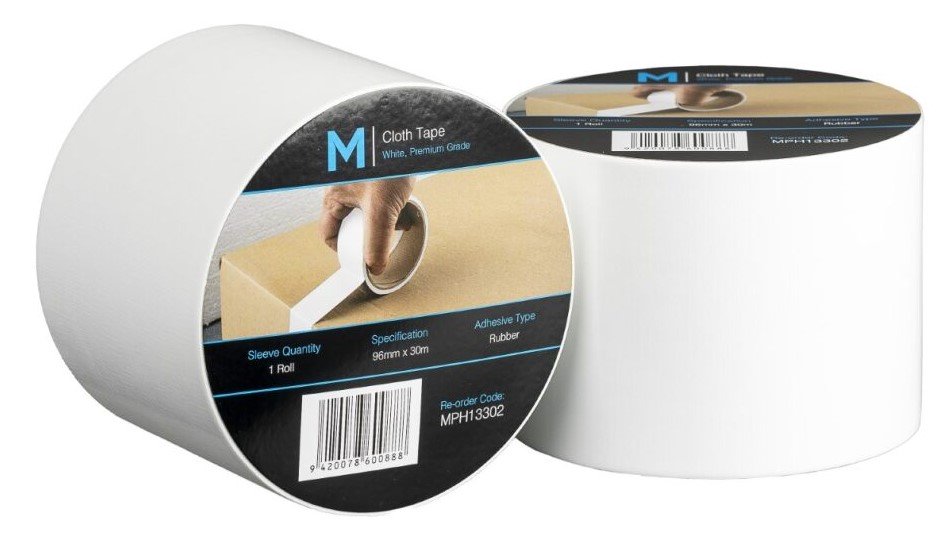 [LMD13302] Premium Cloth Tape - White, 96mm x 30m x 250mu (12)