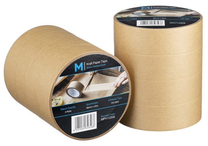 [LMD13358] Kraft Paper Packaging Tape - Tan, 36mm x 50m x 125mu (48) 
