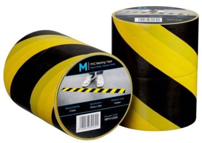 [LMD13400] PVC Floor Marking Tape - Yellow/Black, 72mm x 33m x 150mu (24) 
