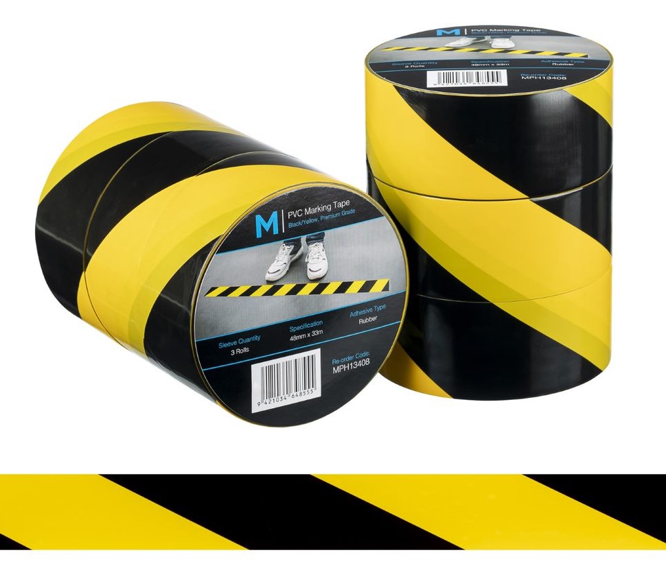 [LMD13408] PVC Floor Marking Tape - Yellow/Black, 48mm x 33m x 150mu (36) 
