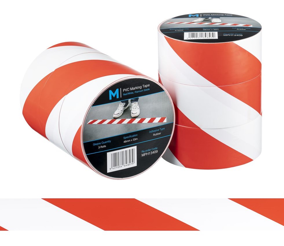 [LMD13409] PVC Floor Marking Tape - White/Red, 48mm x 33m x 150mu (36)
