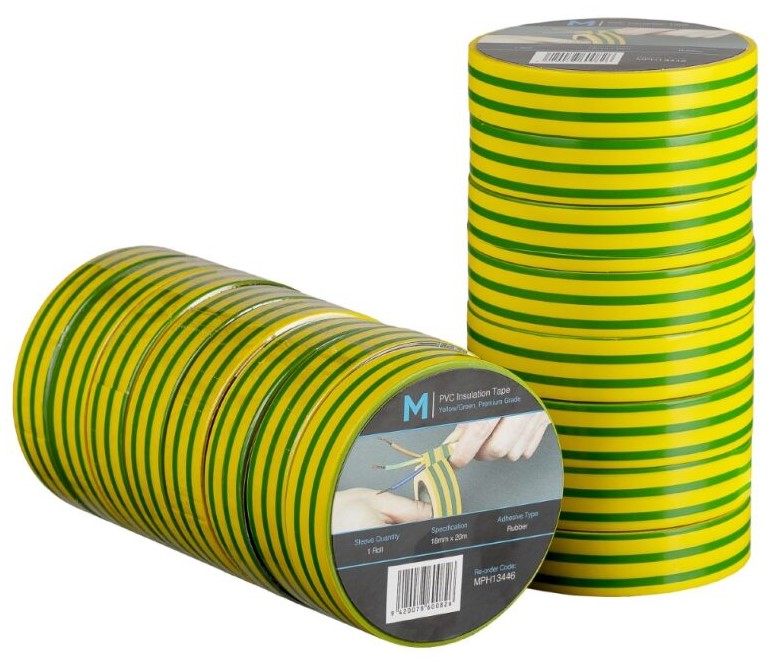 PVC Electrical Insulation Tape - Yellow/Green, 18mm x 20m x 180mu (96)