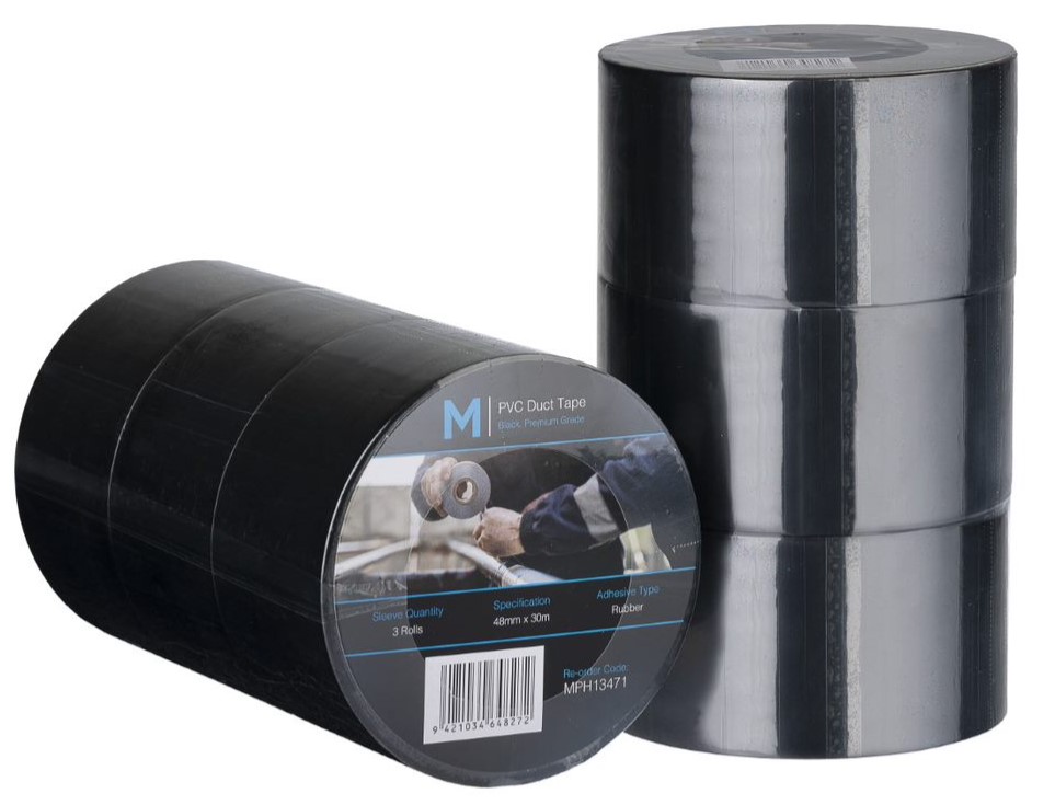PVC Utility Duct Tape - Black, 48mm x 30m x 150mu (30) 