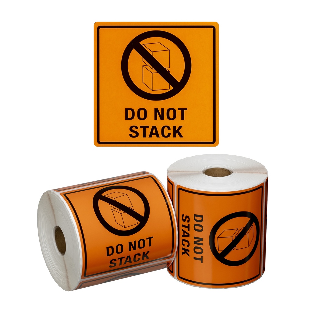 [LMD15052] Handling Label Do Not Stack - Orange/Black, 99mm x 99mm (500)  