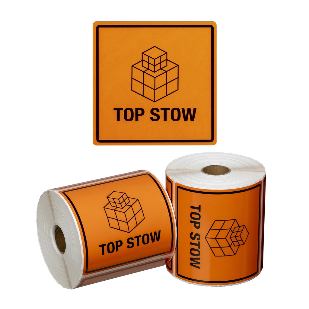 [LMD15085] Handling Label Top Stow - Orange/Black, 99mm x 99mm (500)