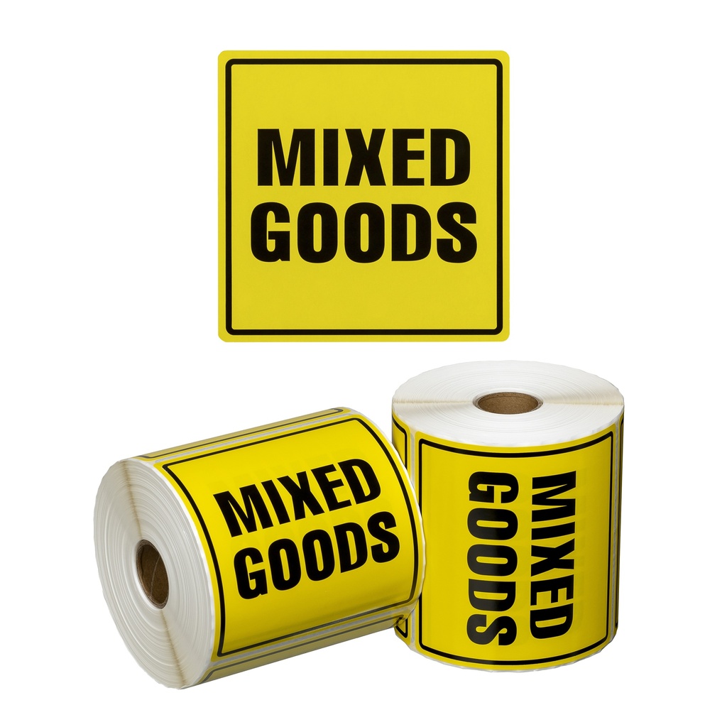 Handling Label Mixed Goods - Yellow/Black, 99mm x 99mm (500) 