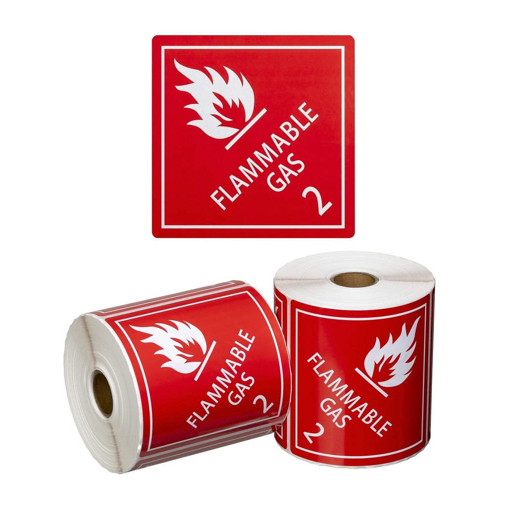 DG Label Flammable Gas 2.1 - Red/White, 99mm x 99mm (500)  