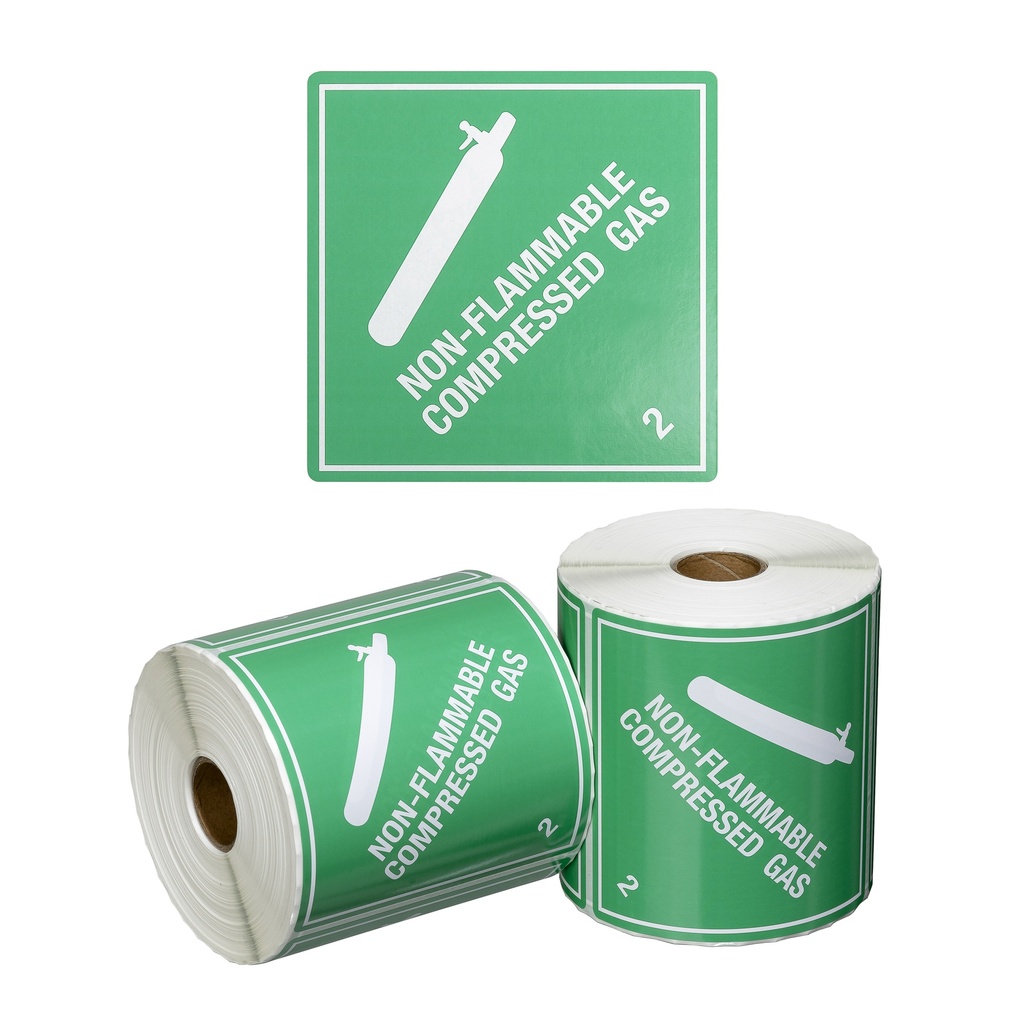 DG Label Non Flammable Compressed Gas 2.2 - Green/White, 99mm x 99mm (500)