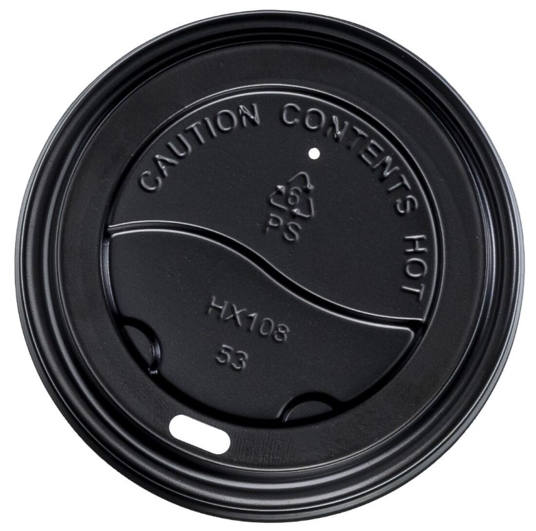 PS Plastic Cup Lids - Black, 90mm Diameter (1000)