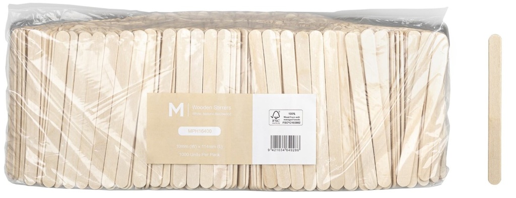 Wooden Beverage Stirrer Sticks - Natural, 10mm x 114mm Long, FSC 100%® (1000) 