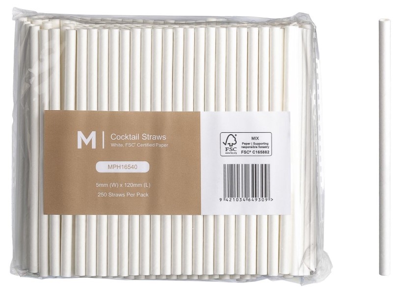 [LMD16540] Paper Cocktail Straight Straws - White, 5mm x 120mm, 300gsm, FSC Mix® (2500)
