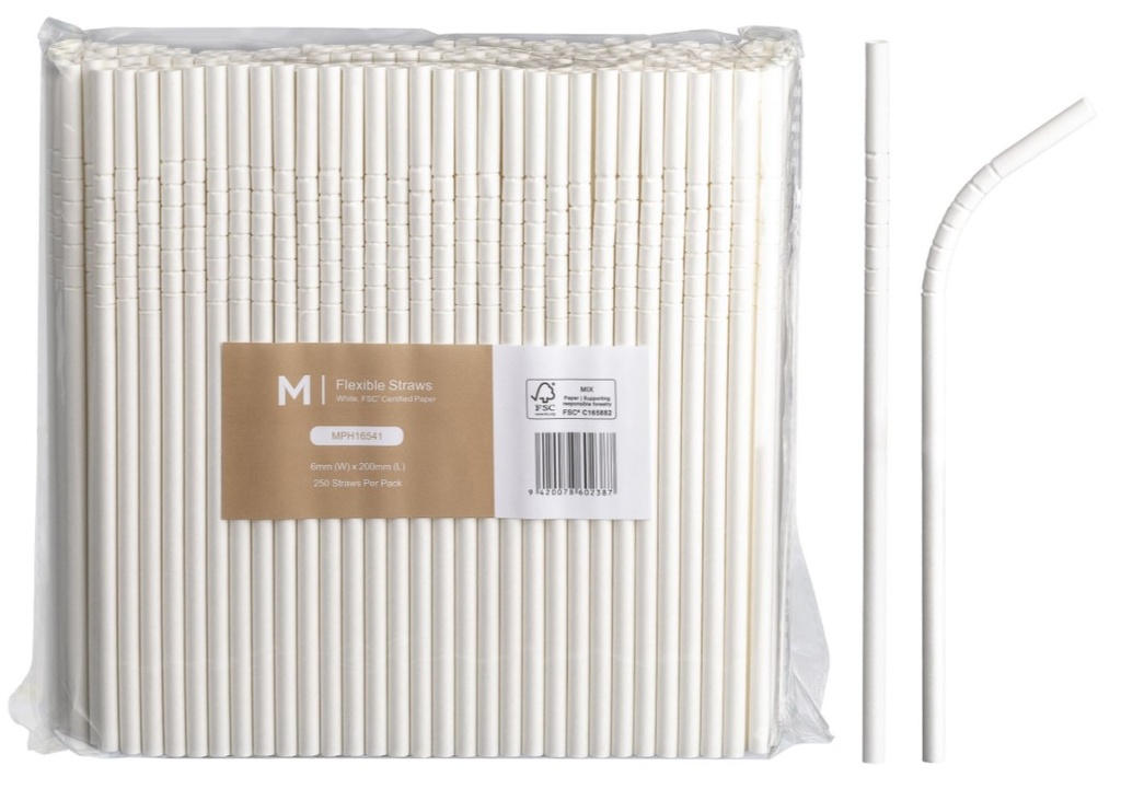 [LMD16541] Paper Regular Flexible Straws - White, 6mm x 200mm, 300gsm, FSC Mix® (2500)