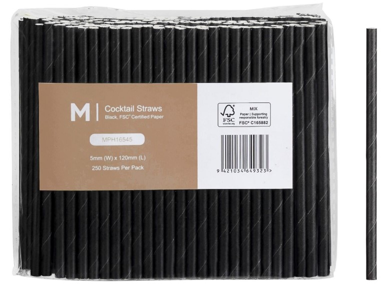 [LMD16545] Paper Cocktail Straight Straws - Black, 5mm x 120mm, 300gsm, FSC Mix® (2500)