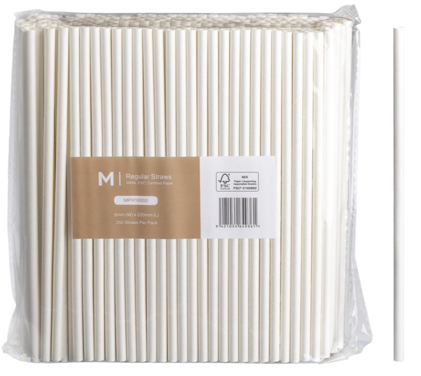 [LMD16550] Paper Regular Straight Straws - White, 6mm x 200mm, 300gsm, FSC Mix® (2500)