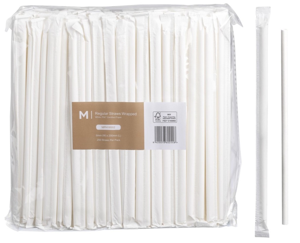 Paper Regular Straws Wrapped - White, 6mm x 200mm, 300gsm, FSC Mix® (2500)