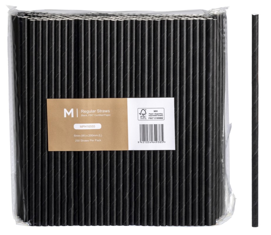 [LMD16555] Paper Regular Straight Straws - Black, 6mm x 200mm, 300gsm, FSC Mix® (2500)