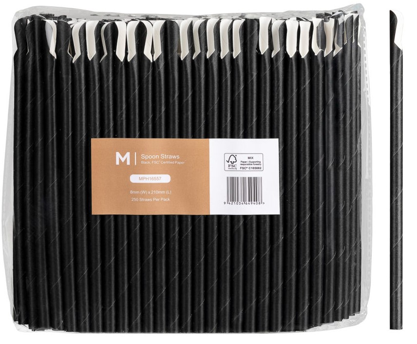 [LMD16557] Paper Regular Spoon Straws - Black, 8mm x 210mm, 420gsm, FSC Mix® (2500)