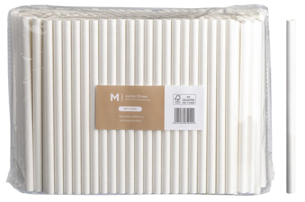 [LMD16560] Paper Jumbo Straight Straws - White, 10mm x 200mm, 300gsm, FSC Mix® (2500)