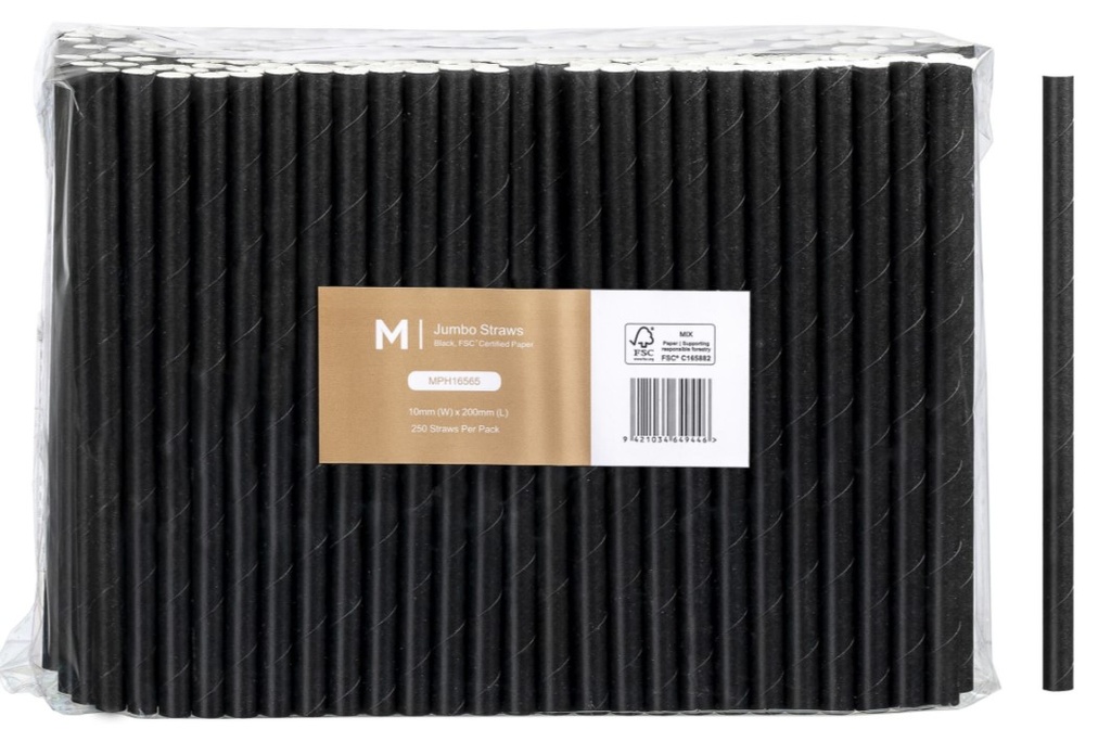 [LMD16565] Paper Jumbo Straight Straws - Black, 10mm x 200mm, 300gsm, FSC Mix® (2500)