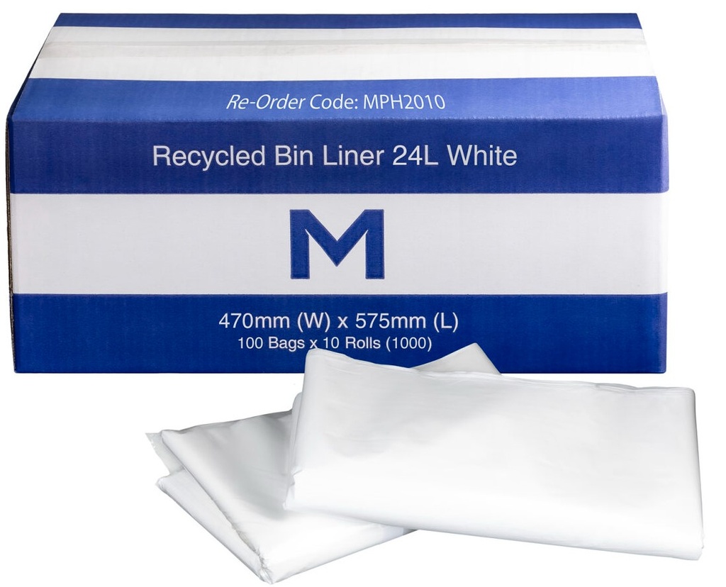 [LMD2010] FP Recycled Bin Liner 24L - White, 470mm x 575mm x 30mu (1000)