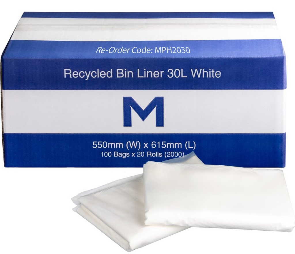[LMD2030] FP Recycled Bin Liner 30L - White, 550mm x 615mm x 11mu (2000)