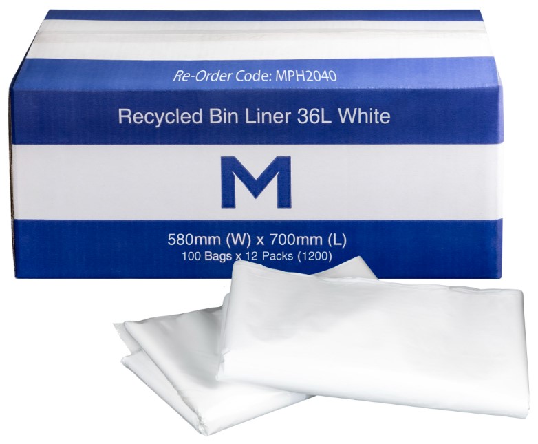 [LMD2040] FP Recycled Bin Liner 36L - White, 580mm x 700mm x 20mu (1200)
