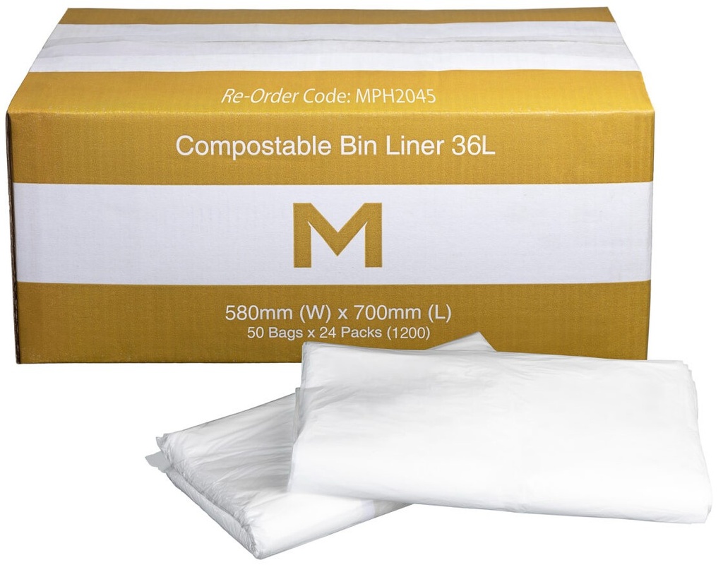 [LMD2045] FP Compostable Bin Liner 36L - White, 580mm x 700mm x 20mu (1200)