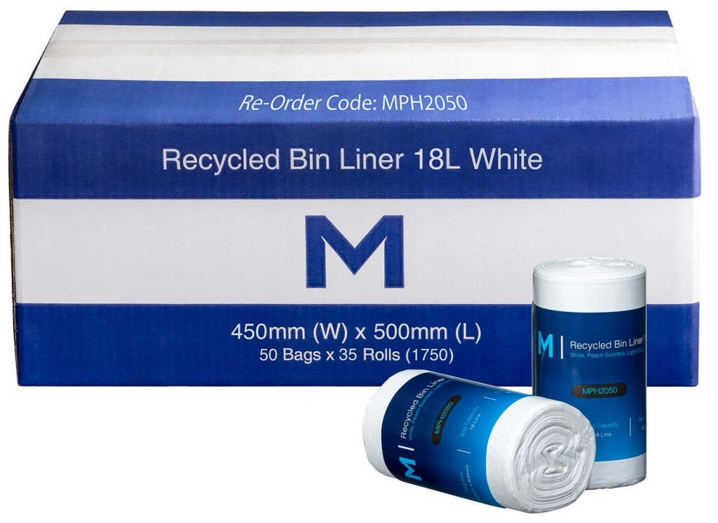 [LMD2050] POR Recycled Bin Liner 18L - White, 450mm x 500mm x 15mu (1750) *Peach Scented*