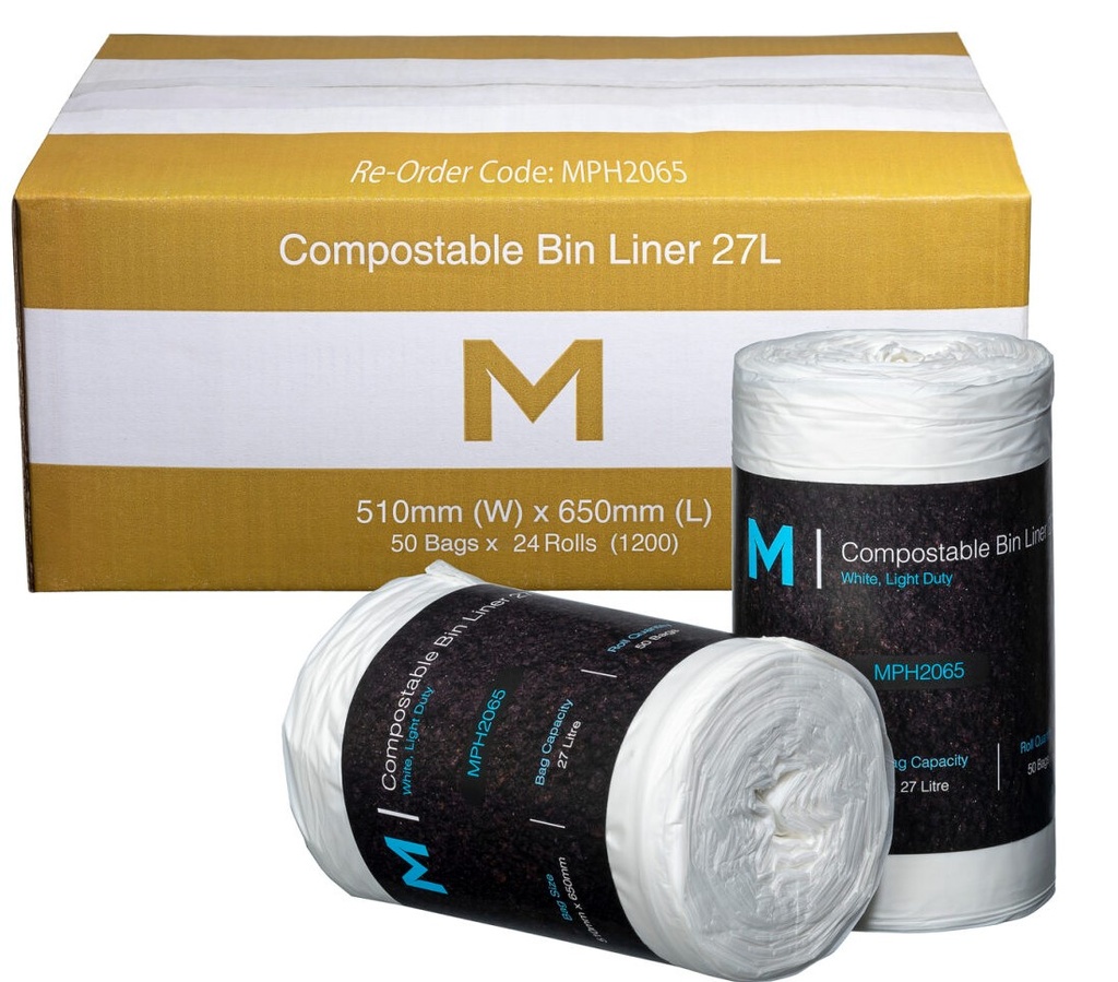 [LMD2065] POR Compostable Bin Liner 27L - White, 510mm x 650mm x 15mu (1200)