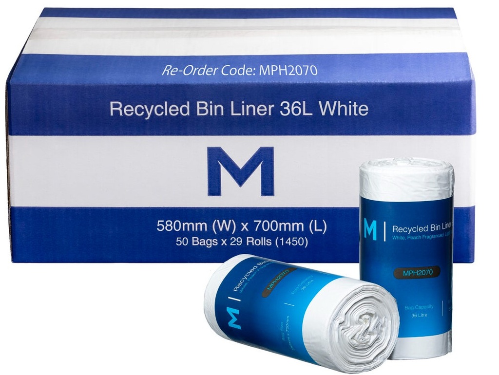 [LMD2070] POR Recycled Bin Liner 36L - White, 580mm x 700mm x 15mu (1450) *Peach Scented*