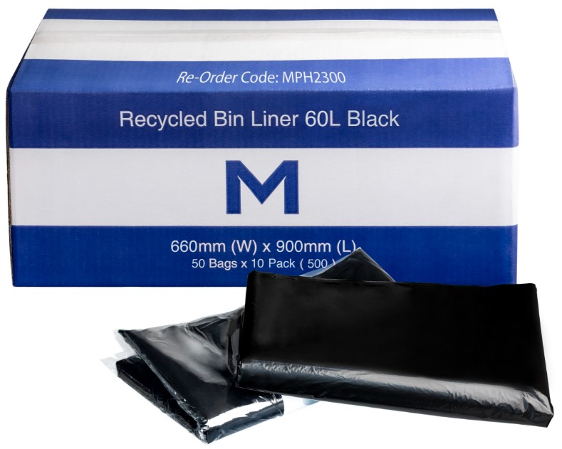 [LMD2300] FP Recycled Bin Liner 60L - Black, 660mm x 900mm x 20mu (500)