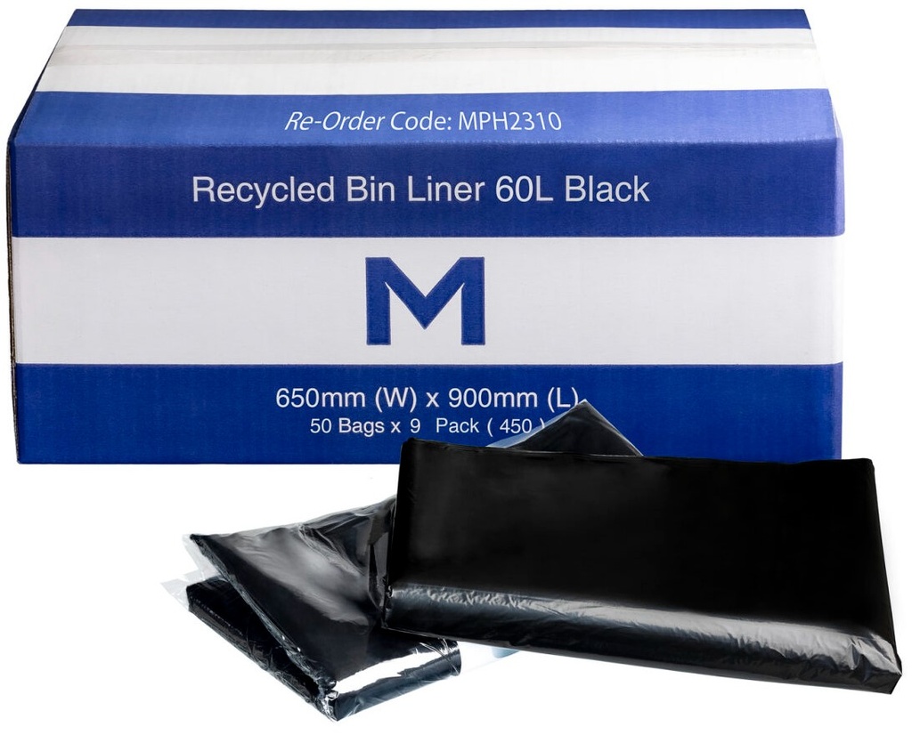 [LMD2310] FP Recycled Bin Liner 60L - Black, 650mm x 900mm x 30mu (450)