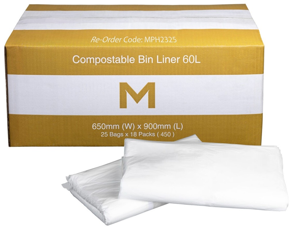 FP Compostable Bin Liner 60L - White, 650mm x 900mm x 30mu (450)