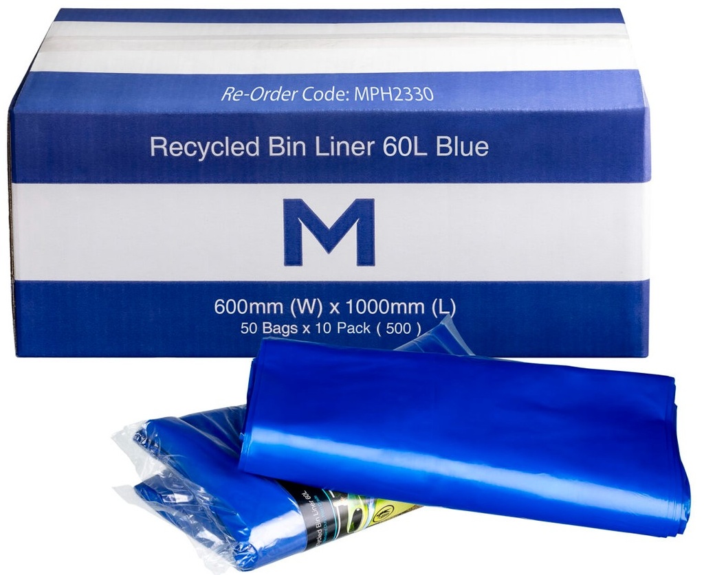 [LMD2330] FP Recycled Bin Liner w/Handles 60L - Blue, 600mm x 1000mm x 30mu (500)