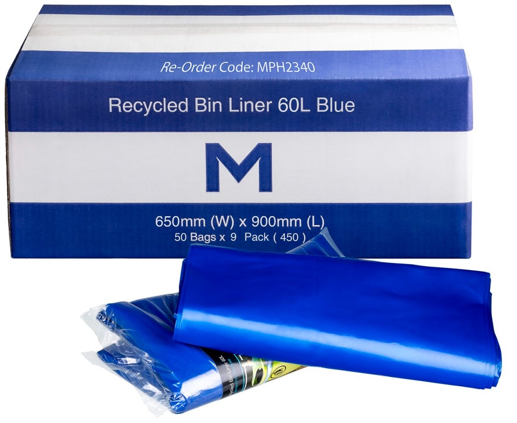 [LMD2340] FP Recycled Bin Liner 60L - Blue, 650mm x 900mm x 30mu (450)