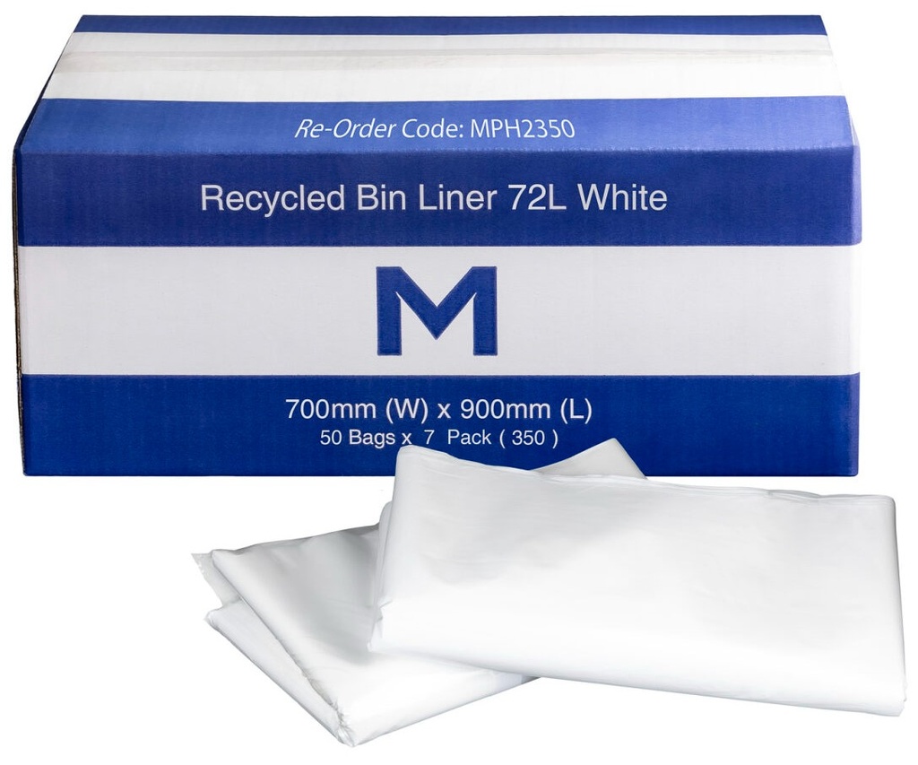 [LMD2350] FP Recycled Bin Liner 72L - White, 700mm x 900mm x 40mu (350)