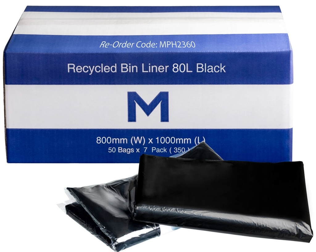 [LMD2360] FP Recycled Bin Liner 80L - Black, 800mm x 1000mm x 30mu (350)