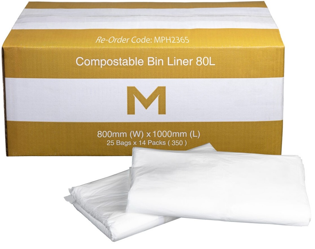 [LMD2365] FP Compostable Bin Liner 80L - White, 800mm x 1000mm x 30mu (350)